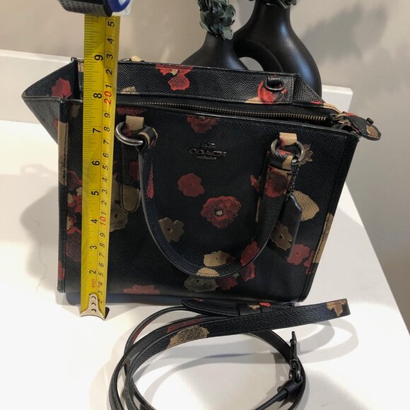 Coach Mini Crosby Floral Print Purse Black Satchel Bag Handbag Crossbody Poppies - Picture 9 of 11